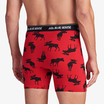 Little Blue House Moose on Red Men's Boxer Briefs